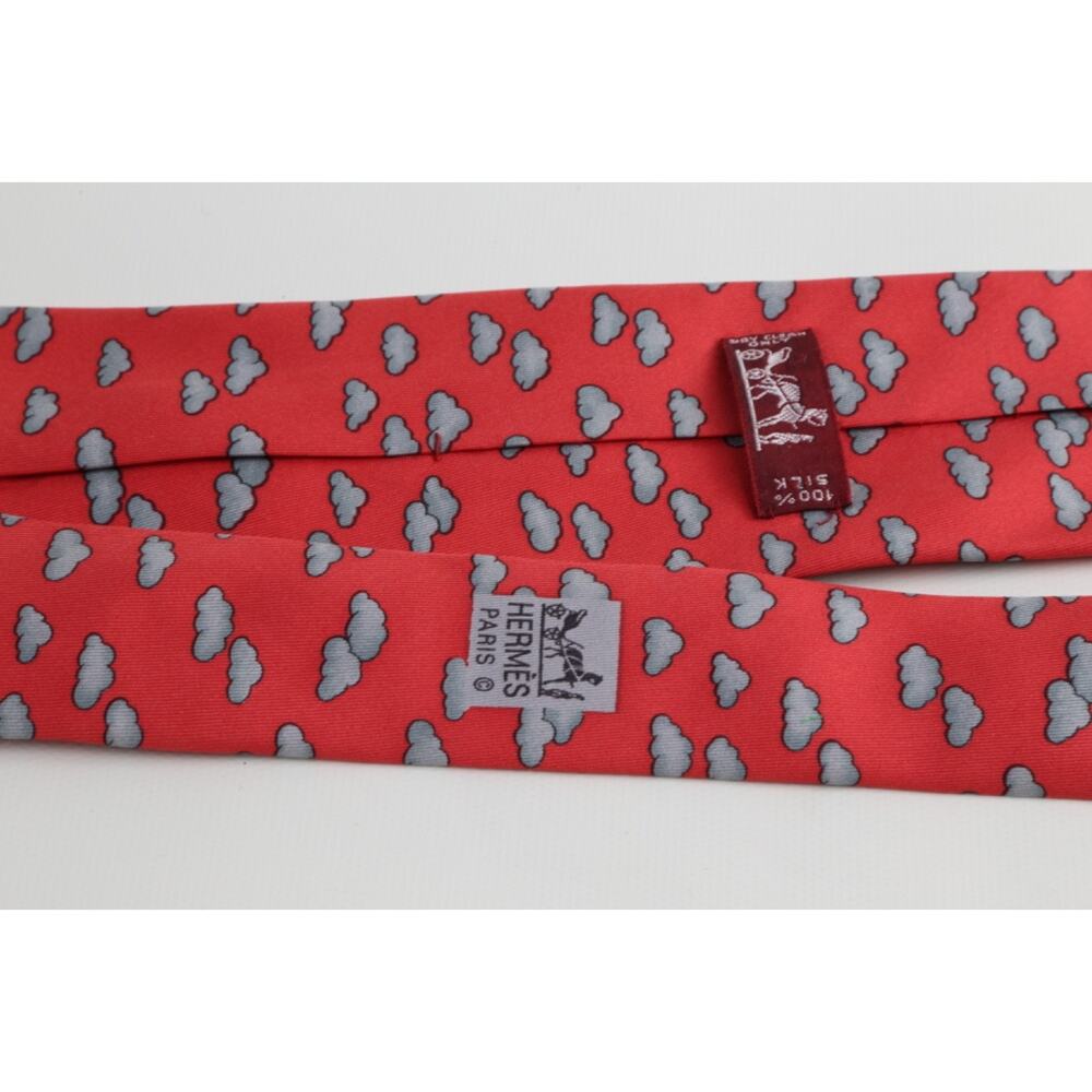 Vintage Hermes Silk Tie Red Grey Cloud Pattern Made in France Luxury - Picture 10 of 10